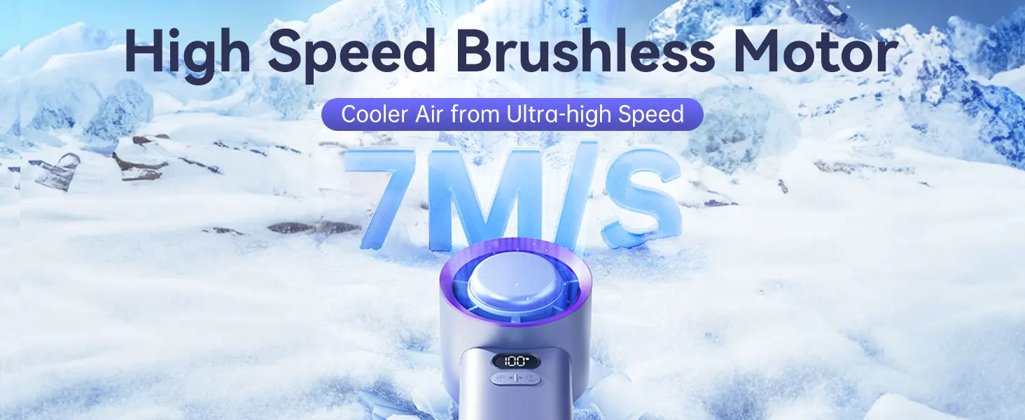 MUXNW Semiconductor Cooling Handheld Fan 13500RPM 100-Speed Digital Screen USB-C Bladeless Outdoor Fan Black