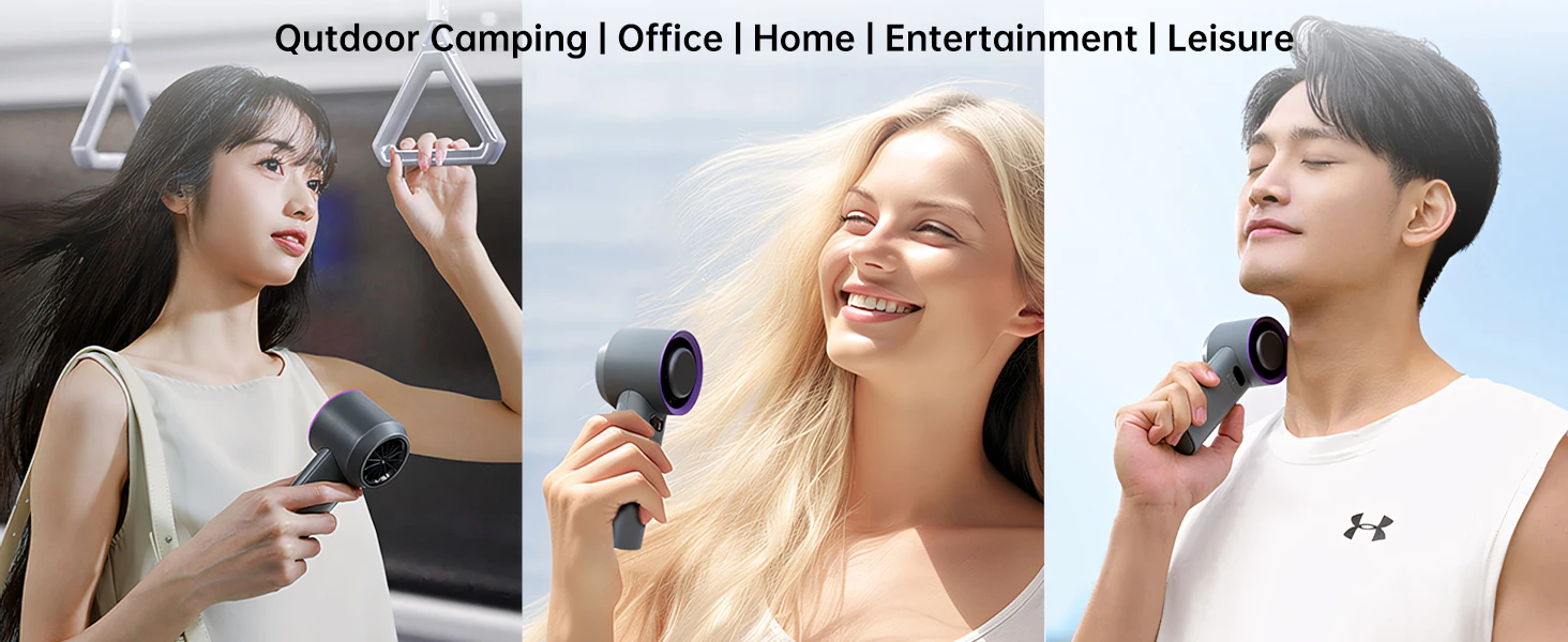 MUXNW Semiconductor Cooling Handheld Fan 13500RPM 100-Speed Digital Screen USB-C Bladeless Outdoor Fan Black