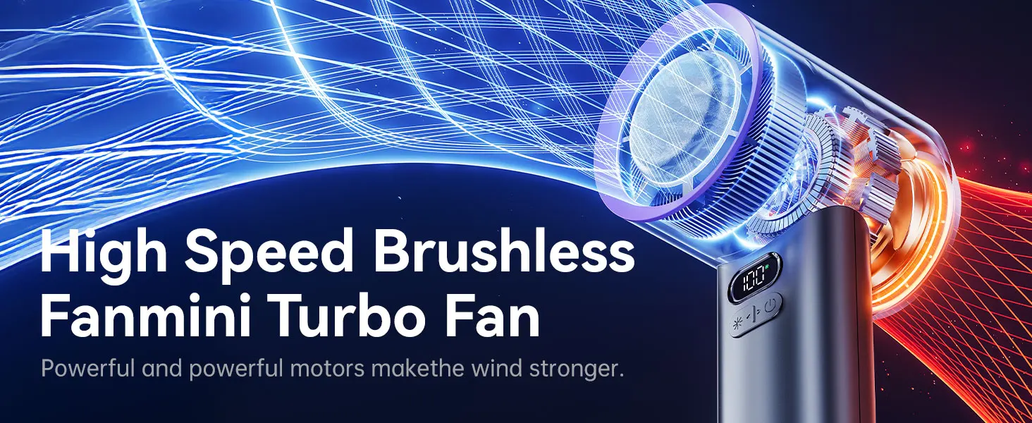 MUXNW Semiconductor Cooling Handheld Fan 13500RPM 100-Speed Digital Screen USB-C Bladeless Outdoor Fan Black