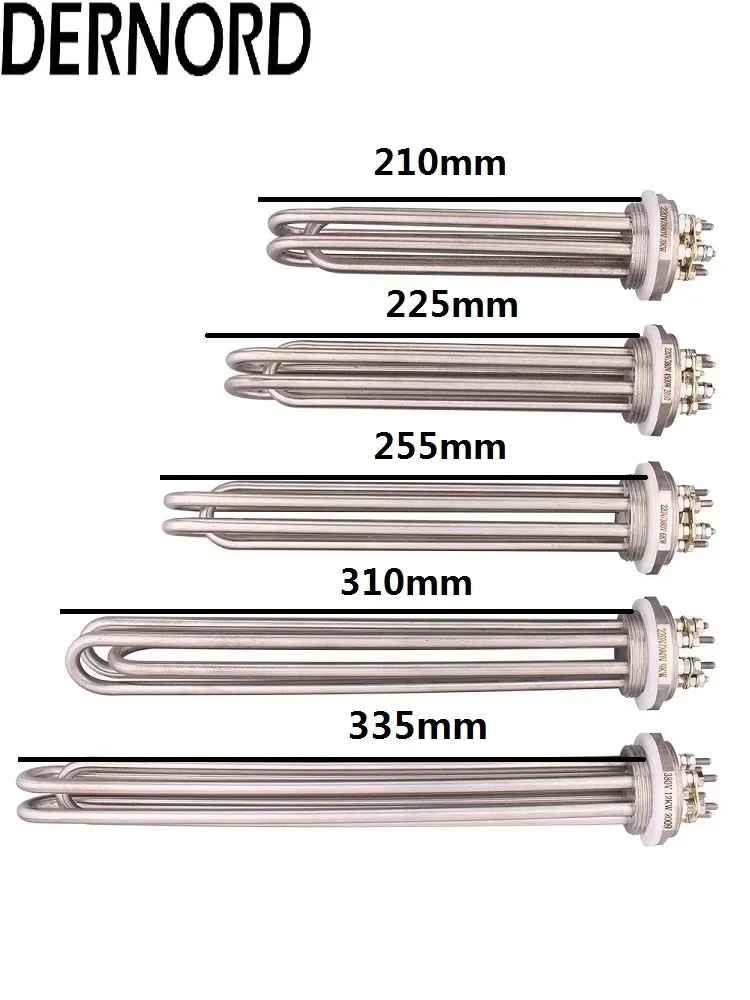 DERNORD 3KW/4.5KW/6KW/9KW/12KW 220V/380V Electric Heating Element for Water 1.5" Thread SUS304 Immersion Boiler Tubular Heater