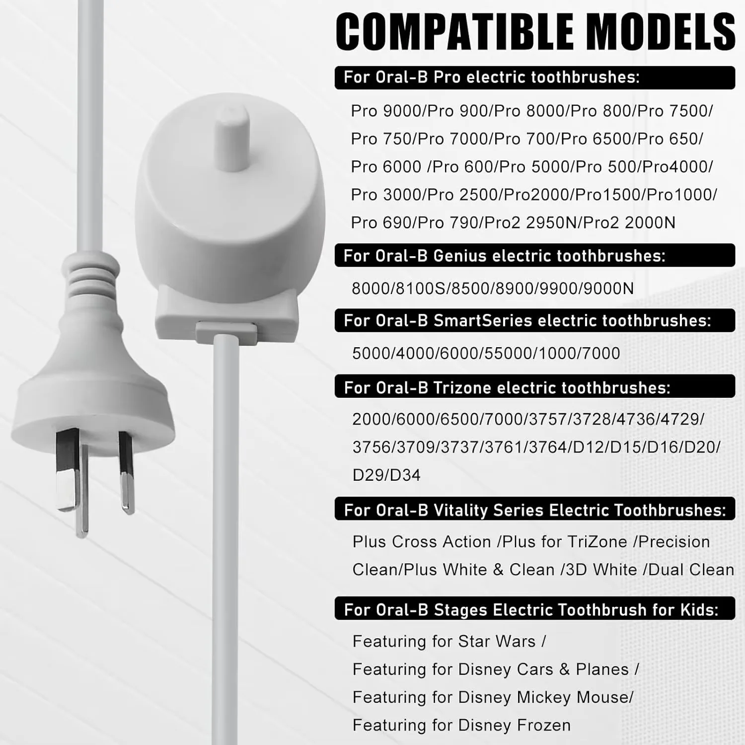 Universal Electric Toothbrush Replacement Charger, 4 Types Safe Charging Base Compatible with Most Electric Toothbrush Brands