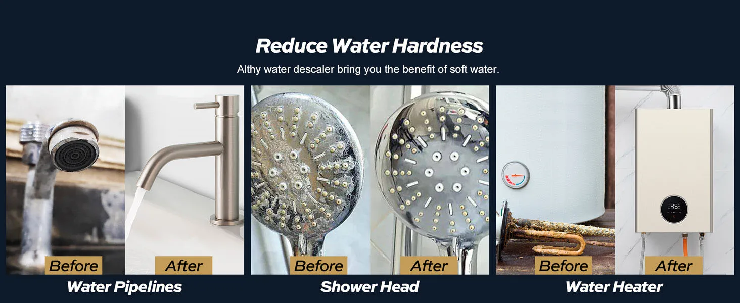 ALTHY AL-WS200 Whole House Water Descaler Scale Inhibition Softener System Large Flow Anti Limescale Corrosion & Hard water