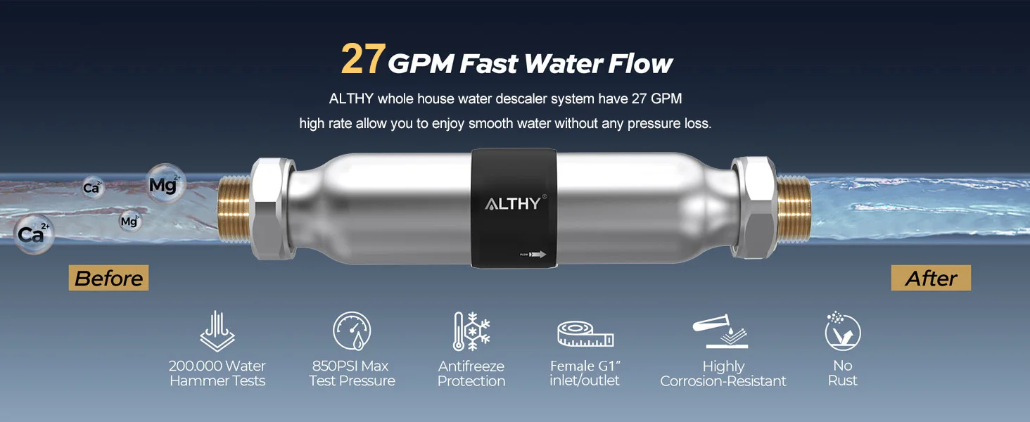 ALTHY AL-WS200 Whole House Water Descaler Scale Inhibition Softener System Large Flow Anti Limescale Corrosion & Hard water
