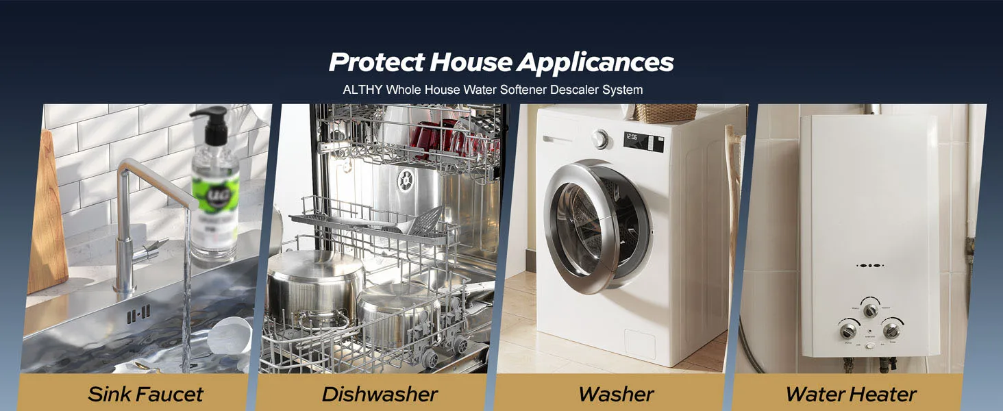 ALTHY AL-WS200 Whole House Water Descaler Scale Inhibition Softener System Large Flow Anti Limescale Corrosion & Hard water