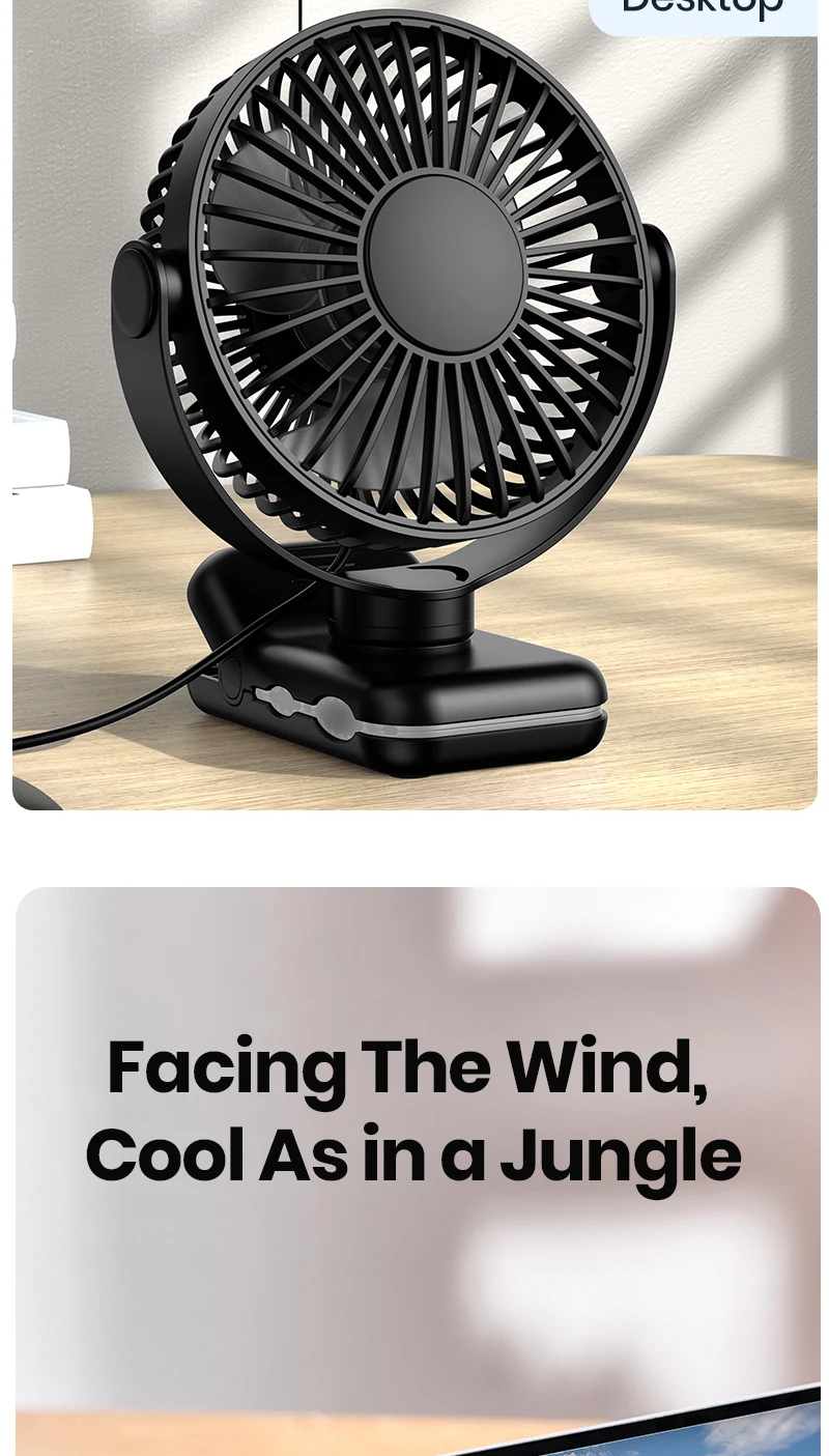 TOPK Mini Portable Clip on Fan,USB Desk Fan,3 Speeds Quiet Wind 720° Rotate Personal Electric Fan,Standing Fans for Room Home