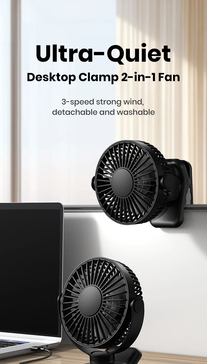 TOPK Mini Portable Clip on Fan,USB Desk Fan,3 Speeds Quiet Wind 720° Rotate Personal Electric Fan,Standing Fans for Room Home