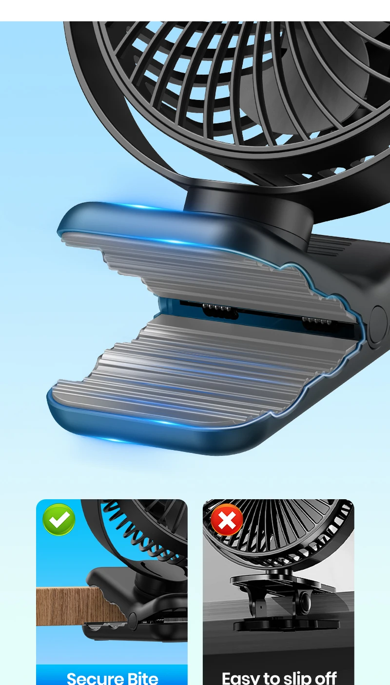 TOPK Mini Portable Clip on Fan,USB Desk Fan,3 Speeds Quiet Wind 720° Rotate Personal Electric Fan,Standing Fans for Room Home