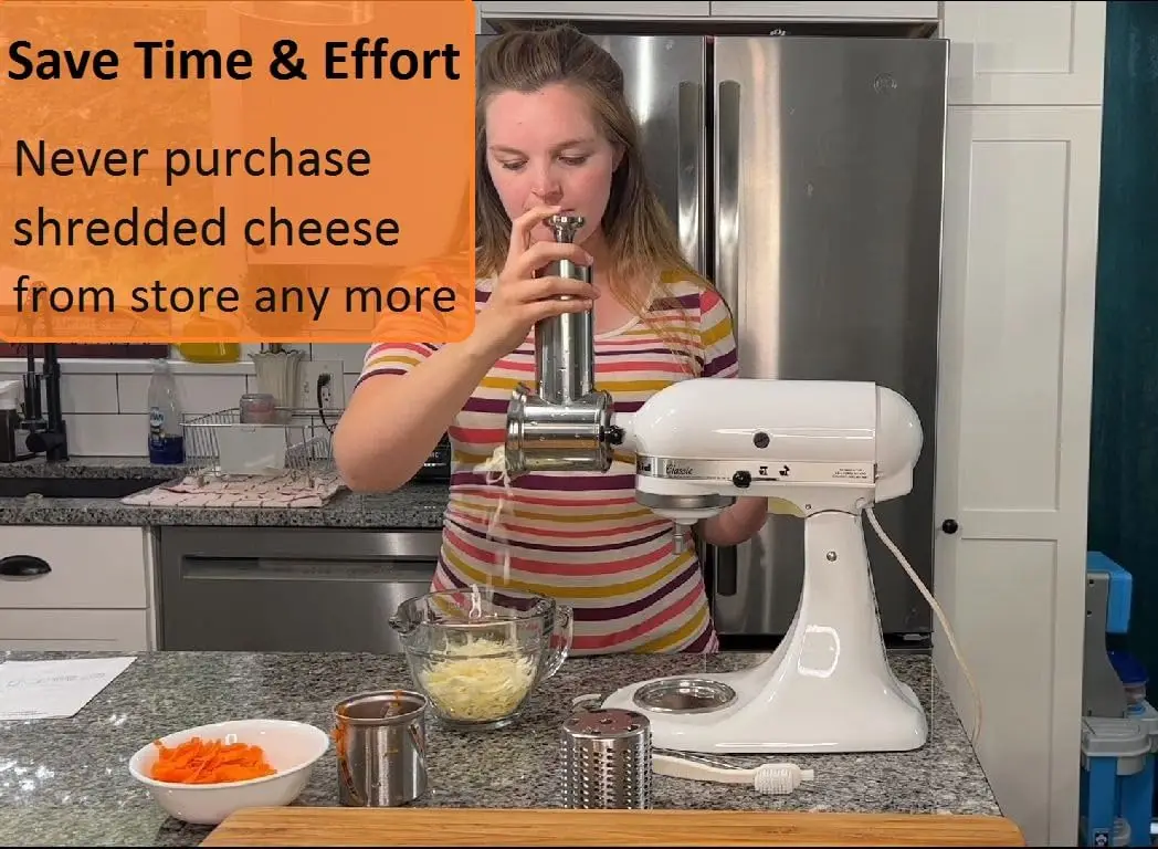 Dishwasher Safe,Stainless Steel Slicer/Shredder Attachment for KitchenAid Stand Mixer, Salad Machine Vegetable Slicer Maker