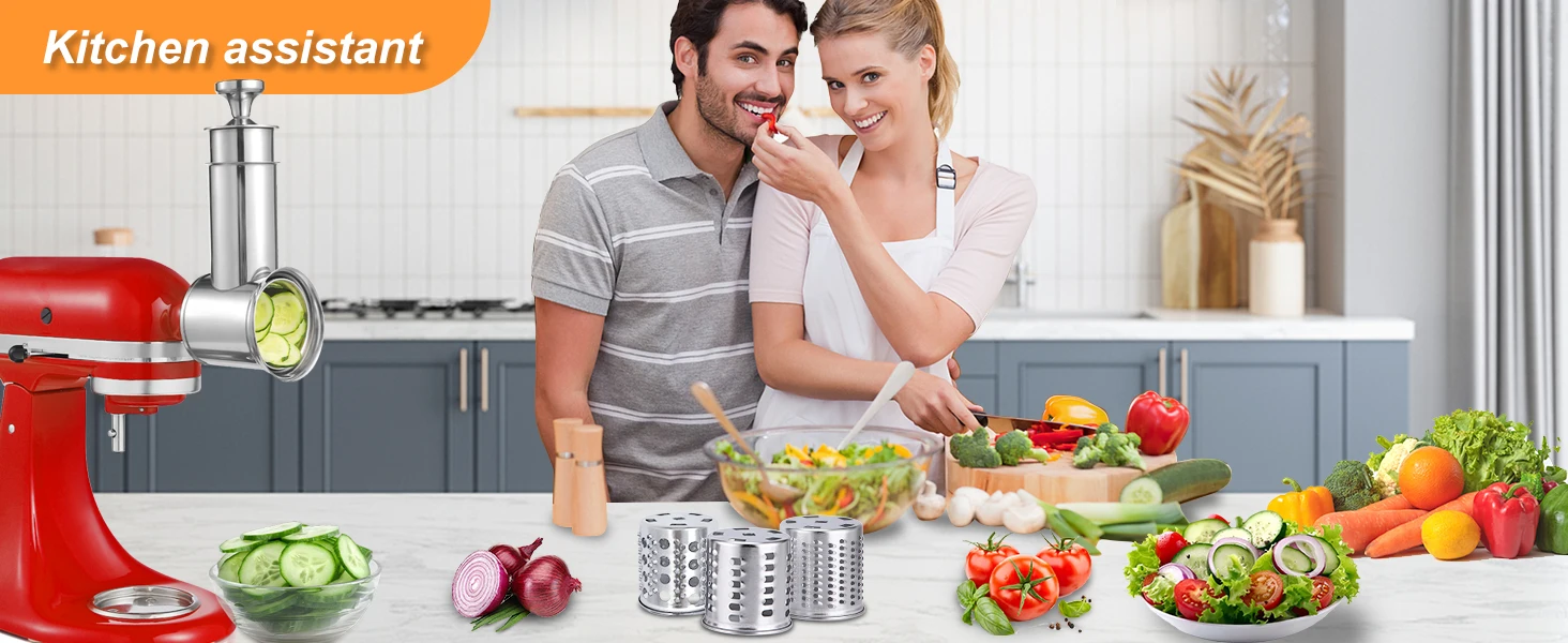 Dishwasher Safe,Stainless Steel Slicer/Shredder Attachment for KitchenAid Stand Mixer, Salad Machine Vegetable Slicer Maker