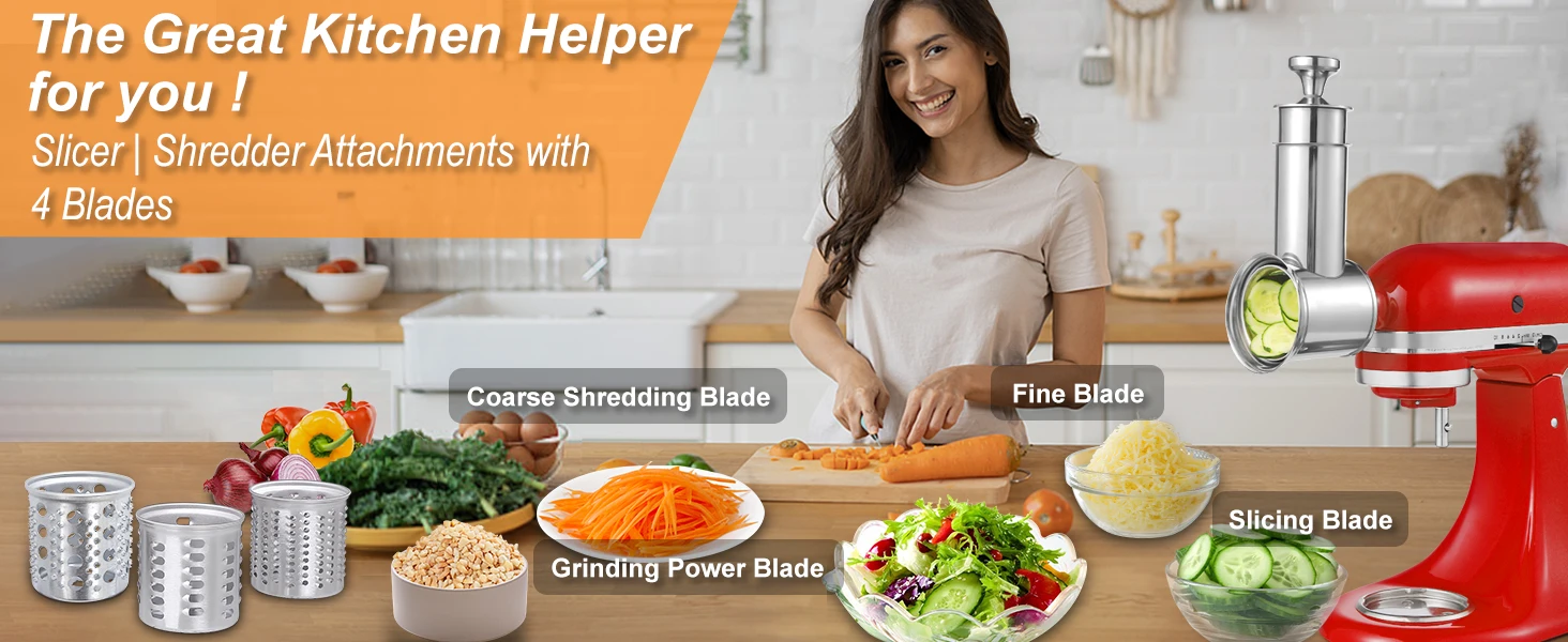 Dishwasher Safe,Stainless Steel Slicer/Shredder Attachment for KitchenAid Stand Mixer, Salad Machine Vegetable Slicer Maker