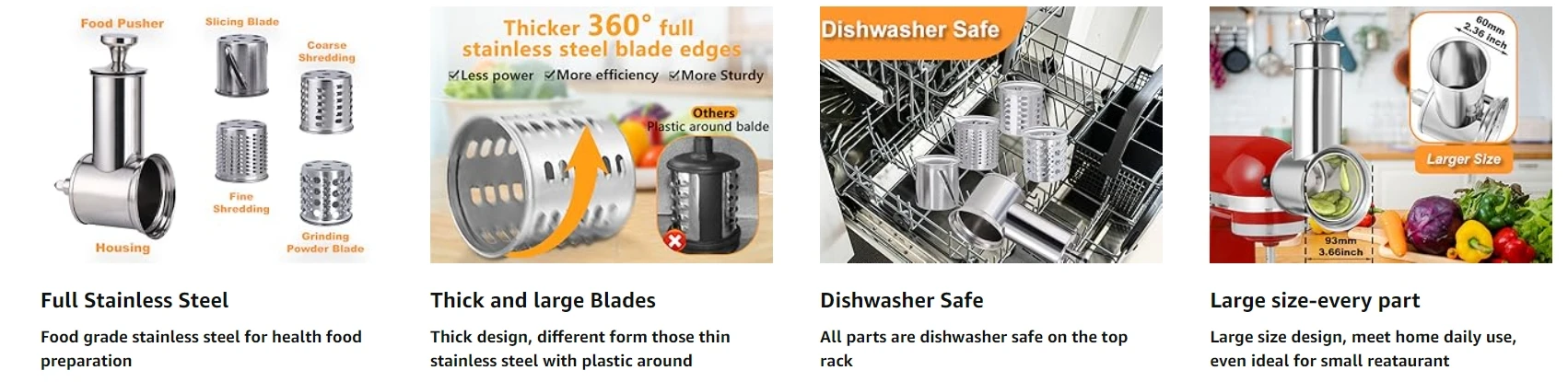 Dishwasher Safe,Stainless Steel Slicer/Shredder Attachment for KitchenAid Stand Mixer, Salad Machine Vegetable Slicer Maker