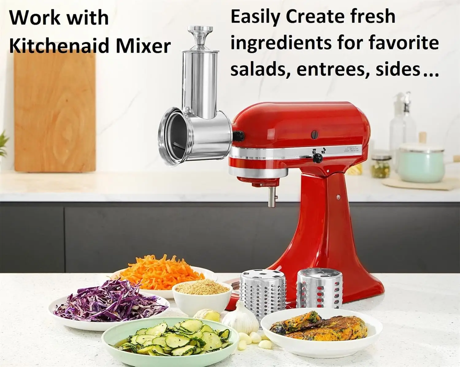 Dishwasher Safe,Stainless Steel Slicer/Shredder Attachment for KitchenAid Stand Mixer, Salad Machine Vegetable Slicer Maker