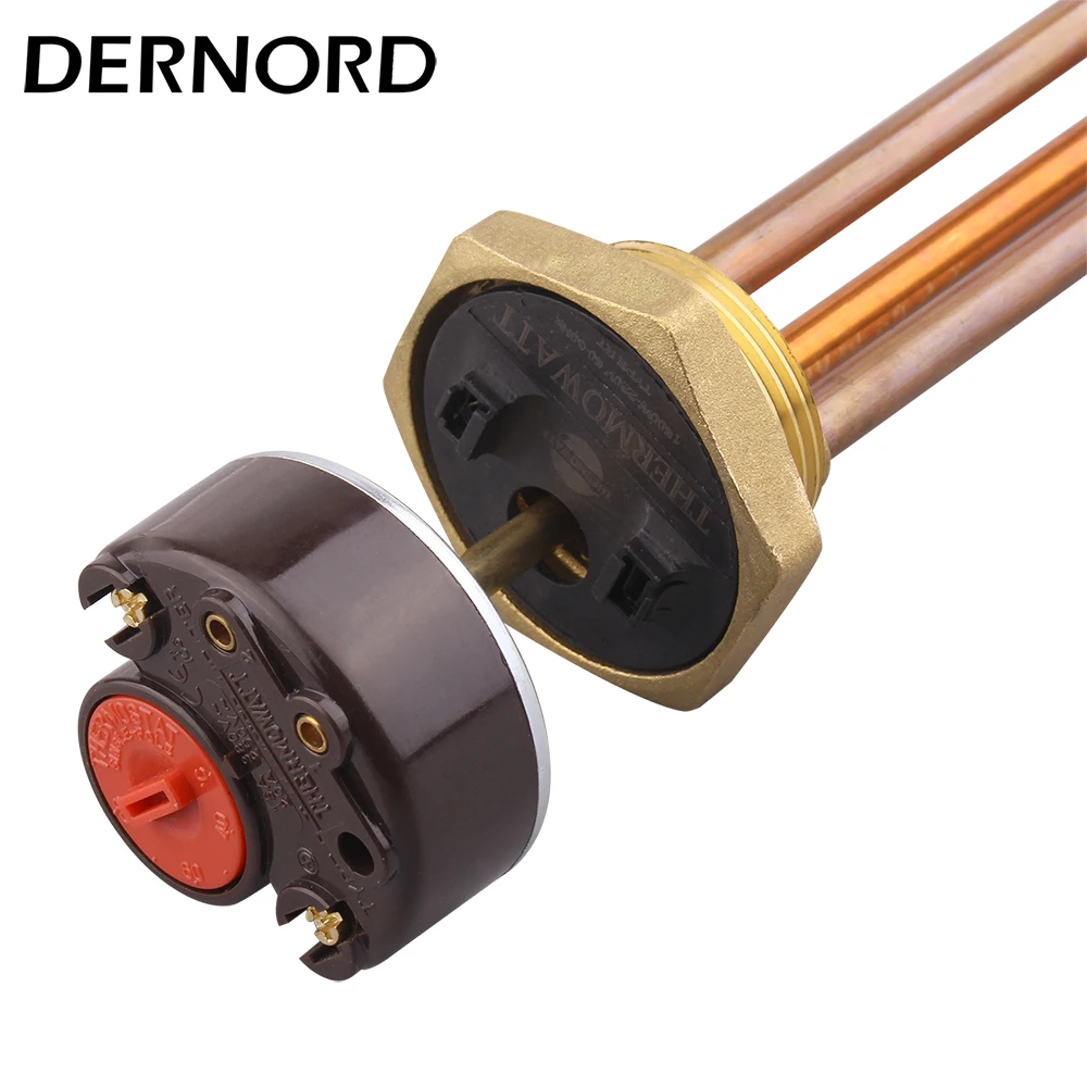 DERNORD 220V Electric Water Heater with Thermostat Temperature Control Switch 1 1/4 inch Thread DN32 Heating Element