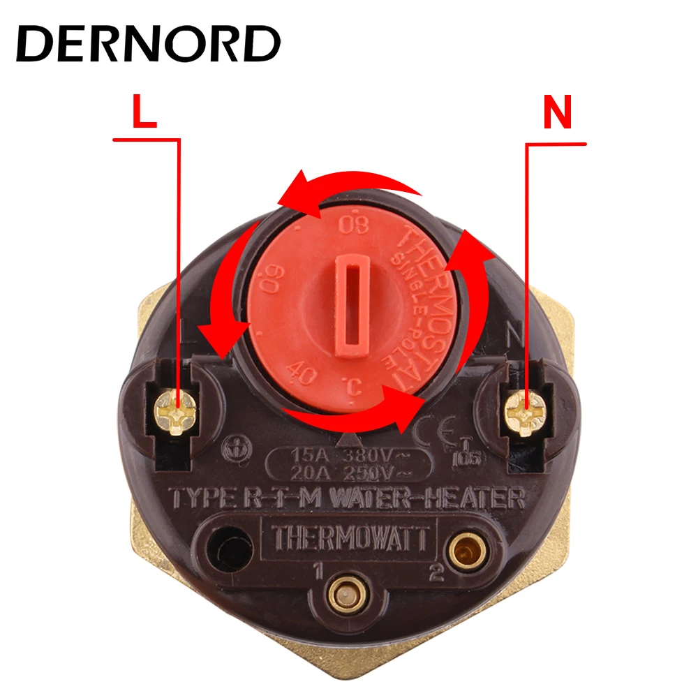 DERNORD 220V Electric Water Heater with Thermostat Temperature Control Switch 1 1/4 inch Thread DN32 Heating Element