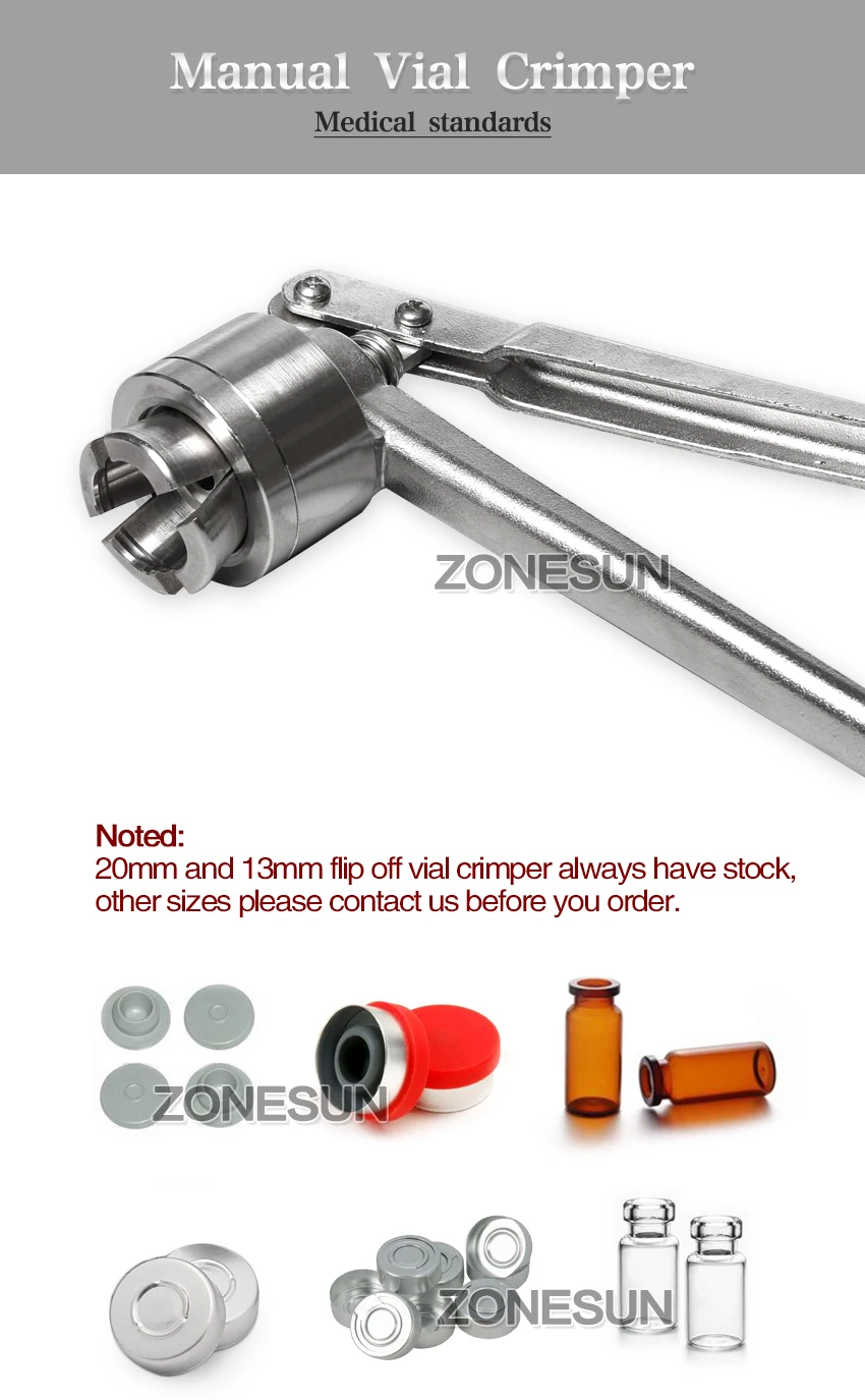 ZONESUN ZS-PVC1 Handheld Vial Crimper Sealer Manual Capper for 11-32mm Aluminum & Flip-Off Caps Bottle Capping Tool