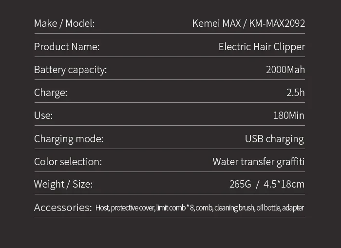 Hair Clipper Electric Hair Trimmer Shaver 100-240V Rechargeable Powerful Cutter Hair Cutting Machine Cordless Trimmer for Men