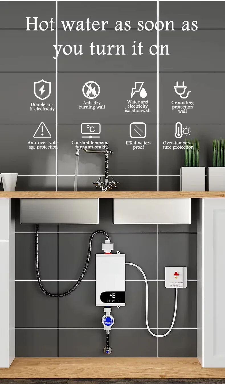 5500W Newest Water Heater Instant Water Heater Tankless Instantaneous Faucet Tap Kitchen Hot Water Crane LED Digital