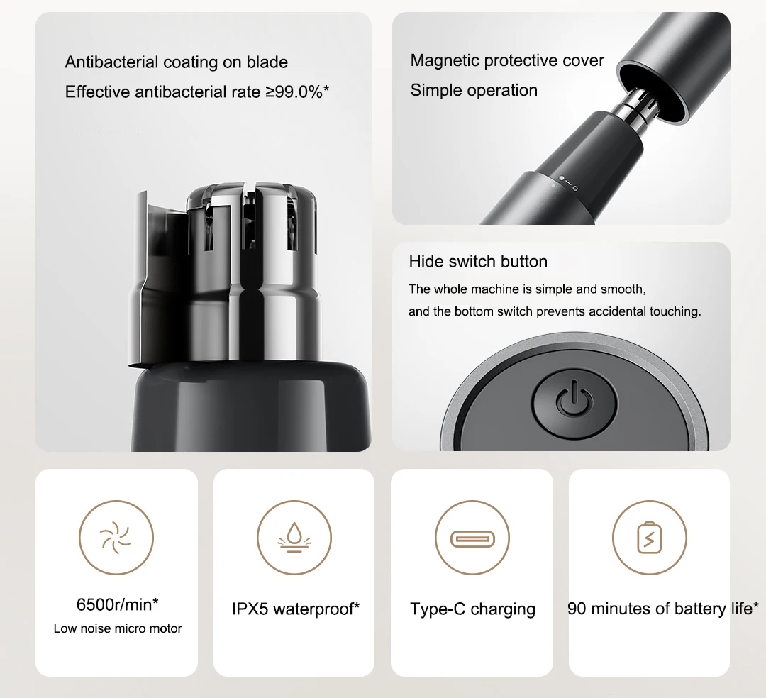Original Xiaomi Mijia Electric Nose Hair Trimmer Portable Nose Ears Hair Eyebrow Trimmer for Men Rechargeable Painless Clipper