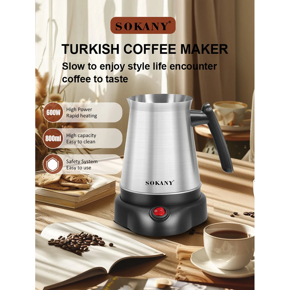 800ML Electric Kettle Turkish Greek Coffee Moka Tea Pot Maker Machine Stainless Steel Portable 6 Cups Boiling Water 220V 전기포트