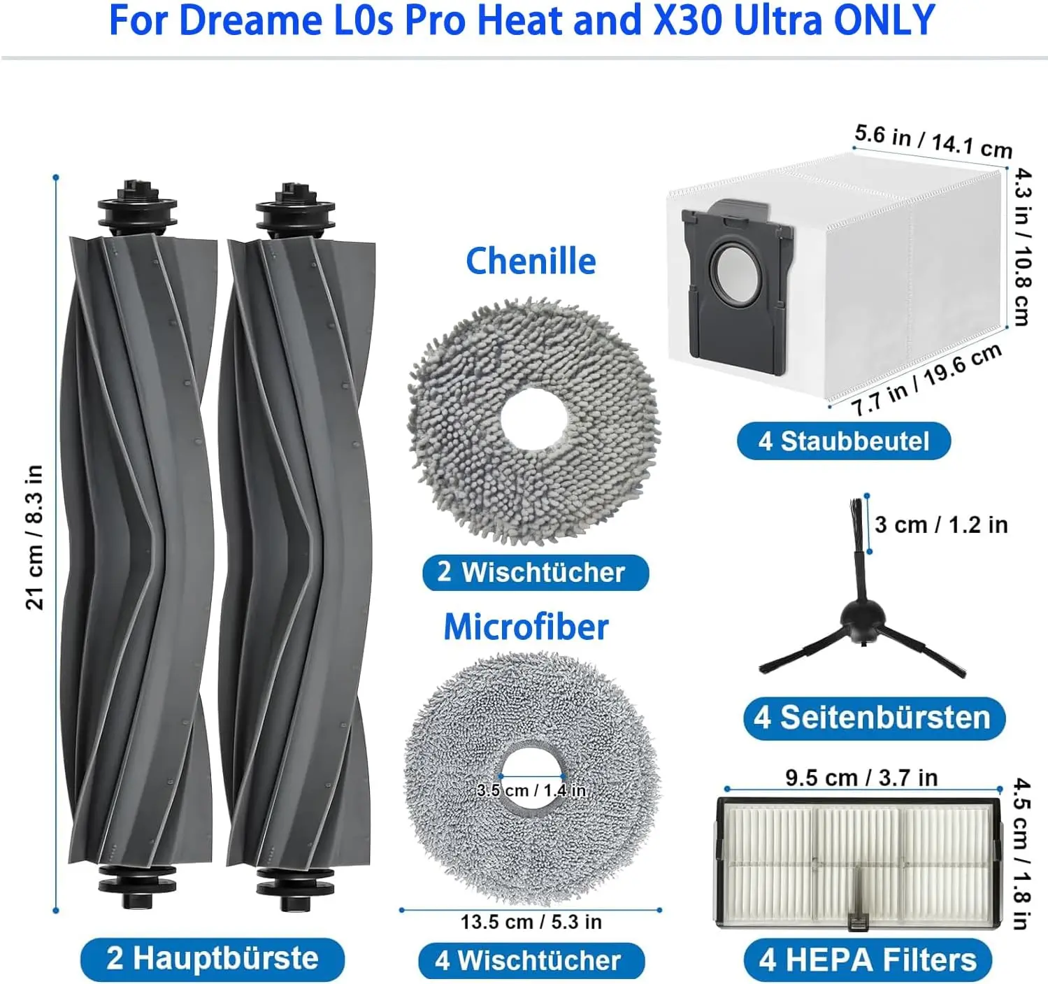 Dreame L10s Pro Ultra Heat, X30 Ultra, X30 Pro Accessories Vacuum Cleaner Replacement Main Side Brush Filter Mop Dust Bag