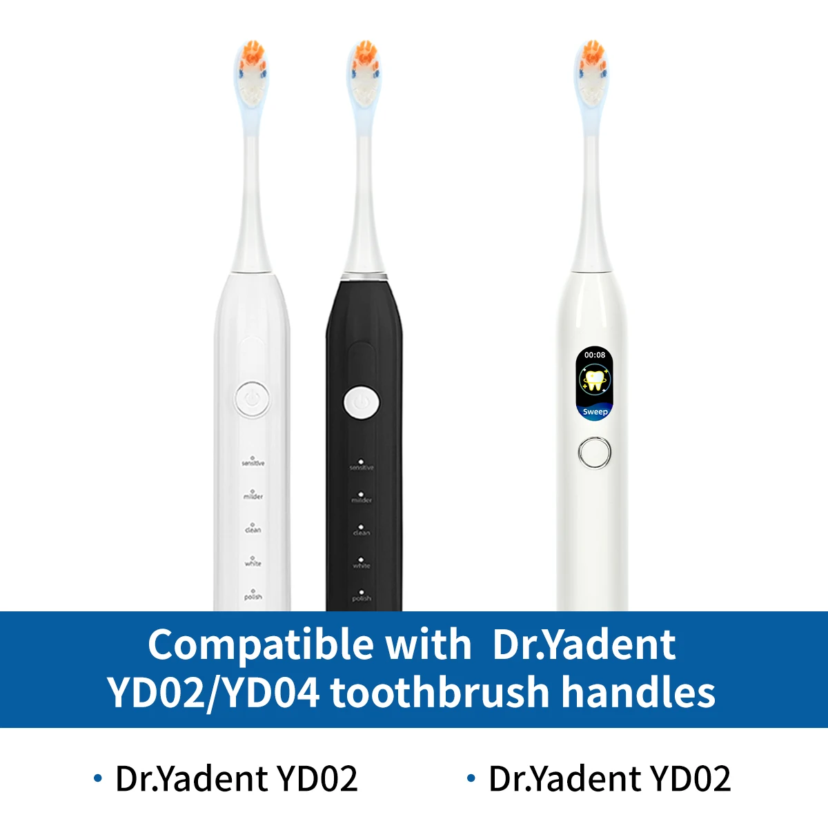 Dr.Yadent YD02/04 Replacement Brush Heads 4pcs/Pack Soft Gel Coated Designed for Sensitive Gum Care Soft Bristle 1 Year Supply