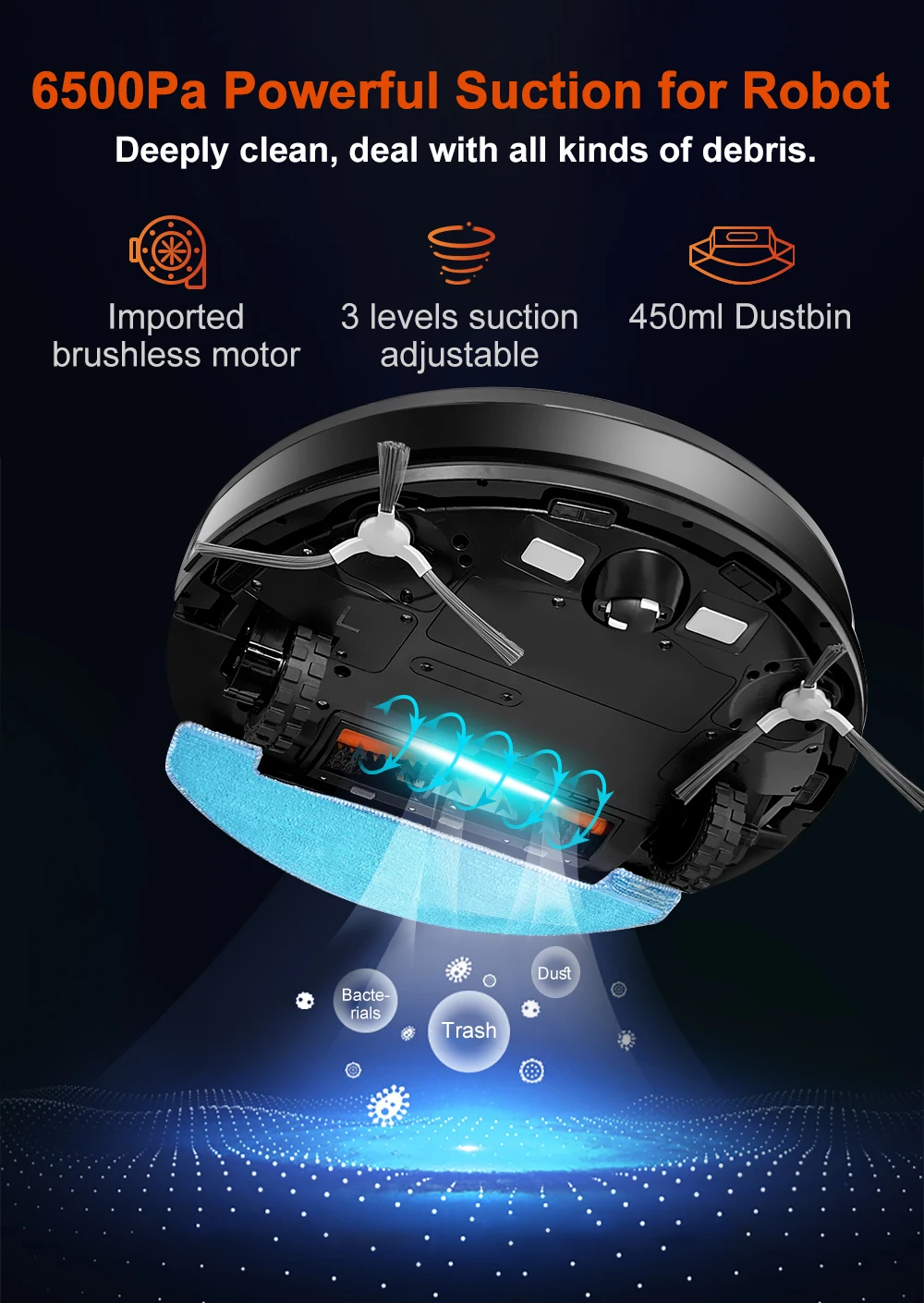 Robot Vacuum Cleaner ABIR X9,Dual UV Cleaning,6500PA Suction,Auto Carpet Boost Tech,Multiple Floors Maps,Custom Wet Dry Clean