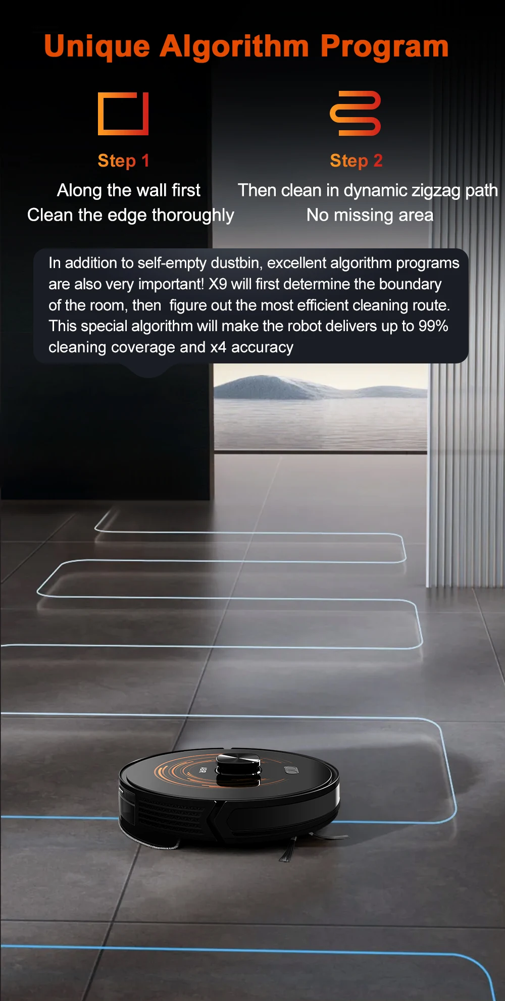 Robot Vacuum Cleaner ABIR X9,Dual UV Cleaning,6500PA Suction,Auto Carpet Boost Tech,Multiple Floors Maps,Custom Wet Dry Clean