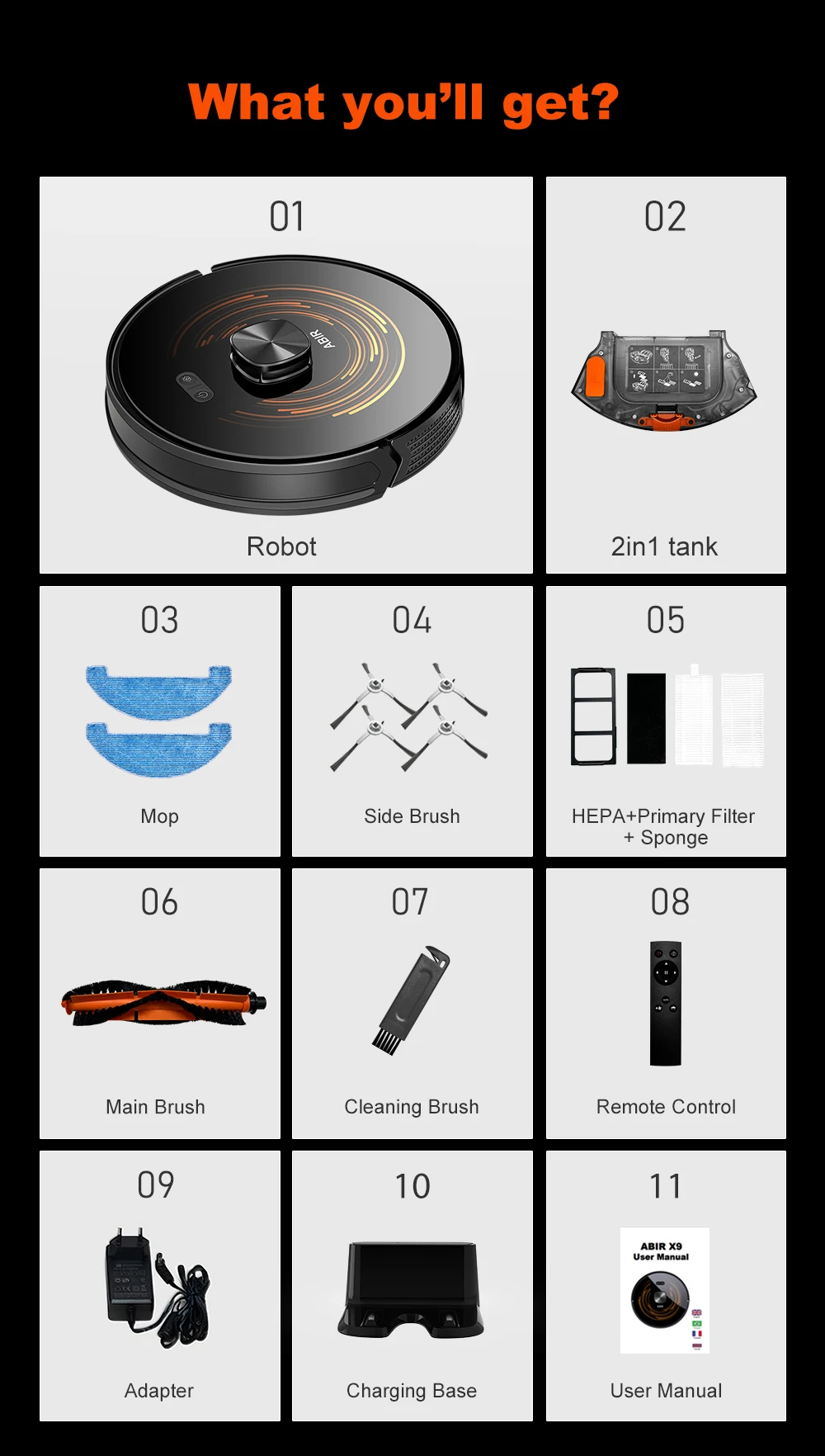 Robot Vacuum Cleaner ABIR X9,Dual UV Cleaning,6500PA Suction,Auto Carpet Boost Tech,Multiple Floors Maps,Custom Wet Dry Clean