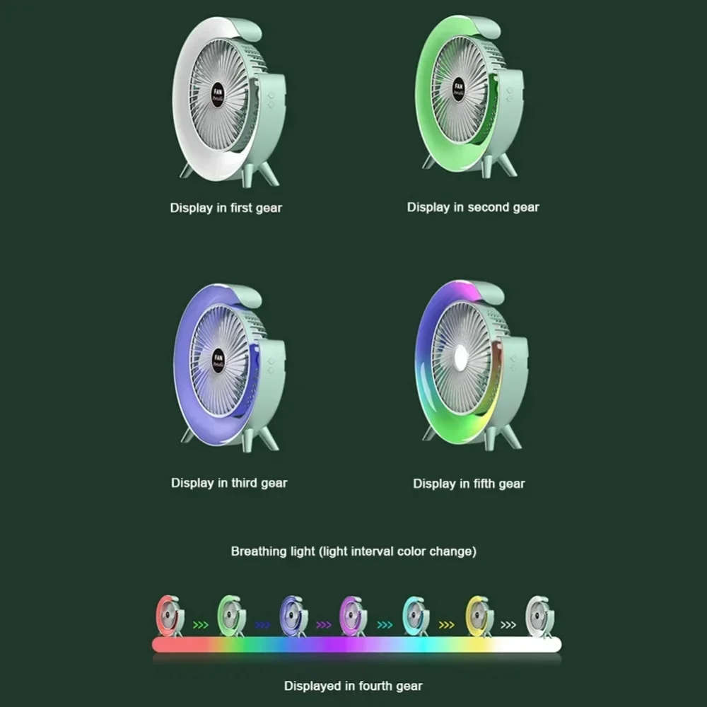 Portable Fan USB Rechargeable Fan LED 7 Colors Electric fan 180°Adjustable summer Camping fans 3 Speeds mini Fan for xiaomi Fan