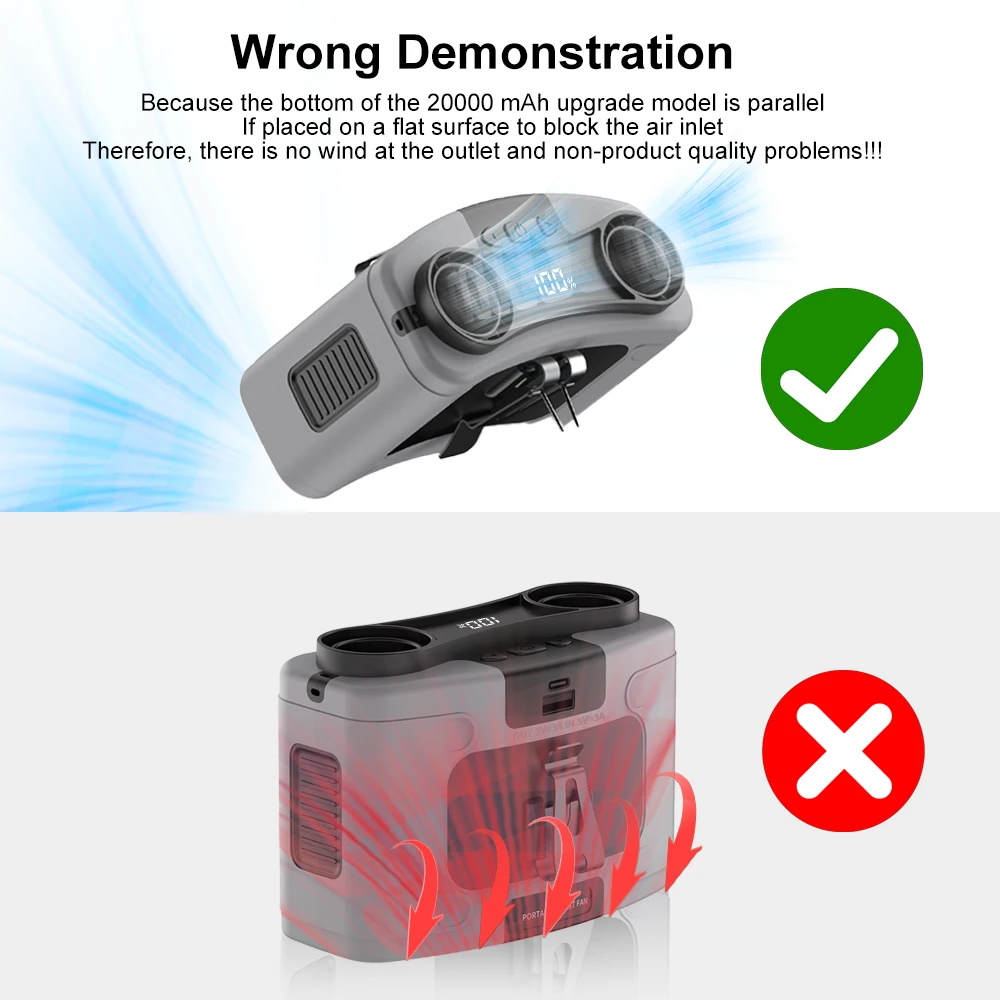 Portable Waist Fan Hanging Neck Fan 5 Speed Strong Wind with LED Lighting for Sports Courier Outdoor Working 10000/20000mAh