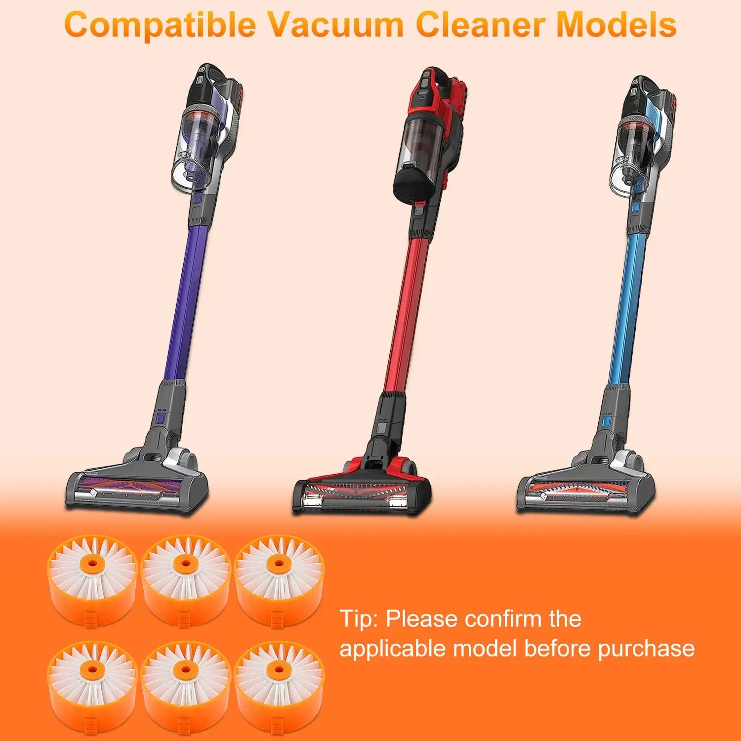BSV2020 Filter Compatible For Black+Decker BSV2020G And BSV2020P Powerseries Extreme Cordless Stick Vacuum, 6 Pack