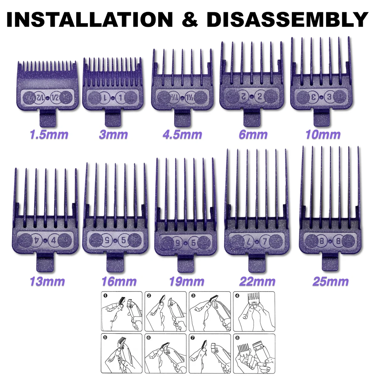 Professional Electric Hair Clipper Comb 10PC Purple Limit Comb Suitable for M10, R77F, 2020C, KULILANG, WMARK, BRCILIP Barbers
