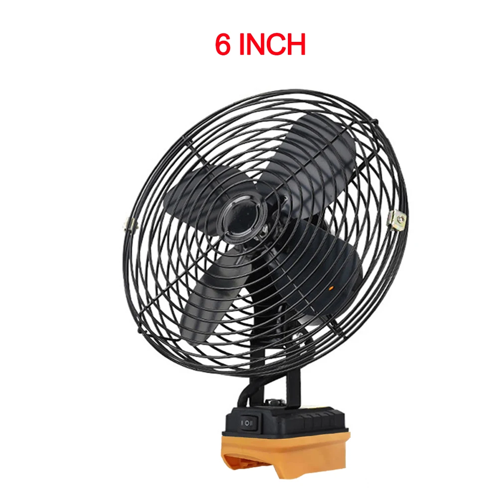 6/8In Camping Fan Outdoor Fishing Wireless Desktop Portable Metal Fan Strong Wind Fan For Makita/Dewalt/Milwaukee 18V BatteryPin