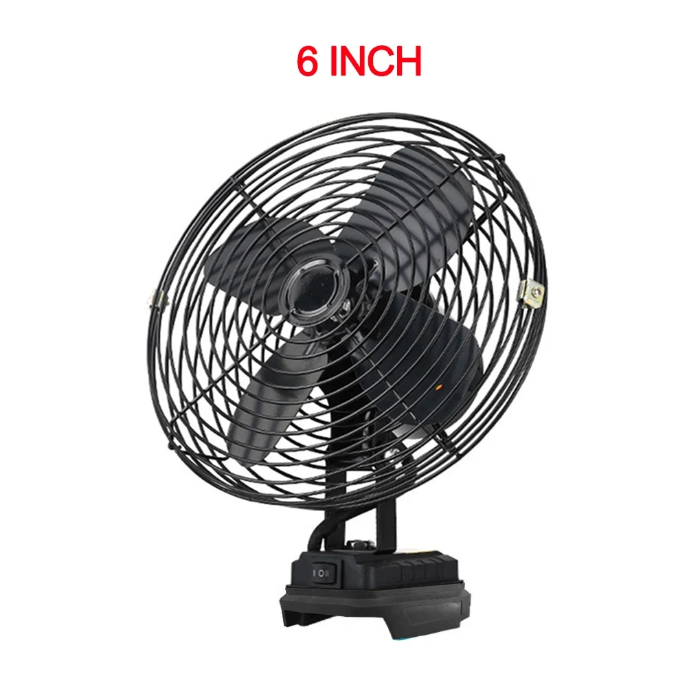 6/8In Camping Fan Outdoor Fishing Wireless Desktop Portable Metal Fan Strong Wind Fan For Makita/Dewalt/Milwaukee 18V BatteryPin