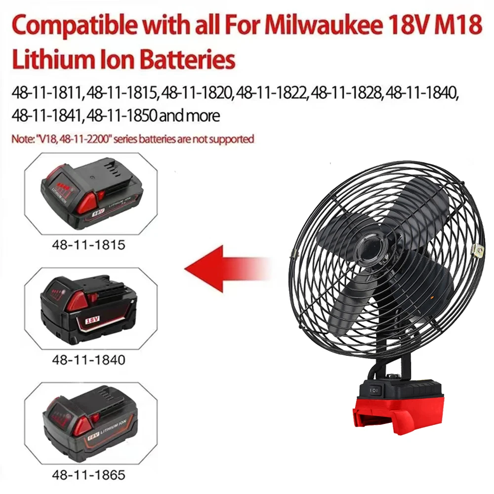 6/8In Camping Fan Outdoor Fishing Wireless Desktop Portable Metal Fan Strong Wind Fan For Makita/Dewalt/Milwaukee 18V BatteryPin