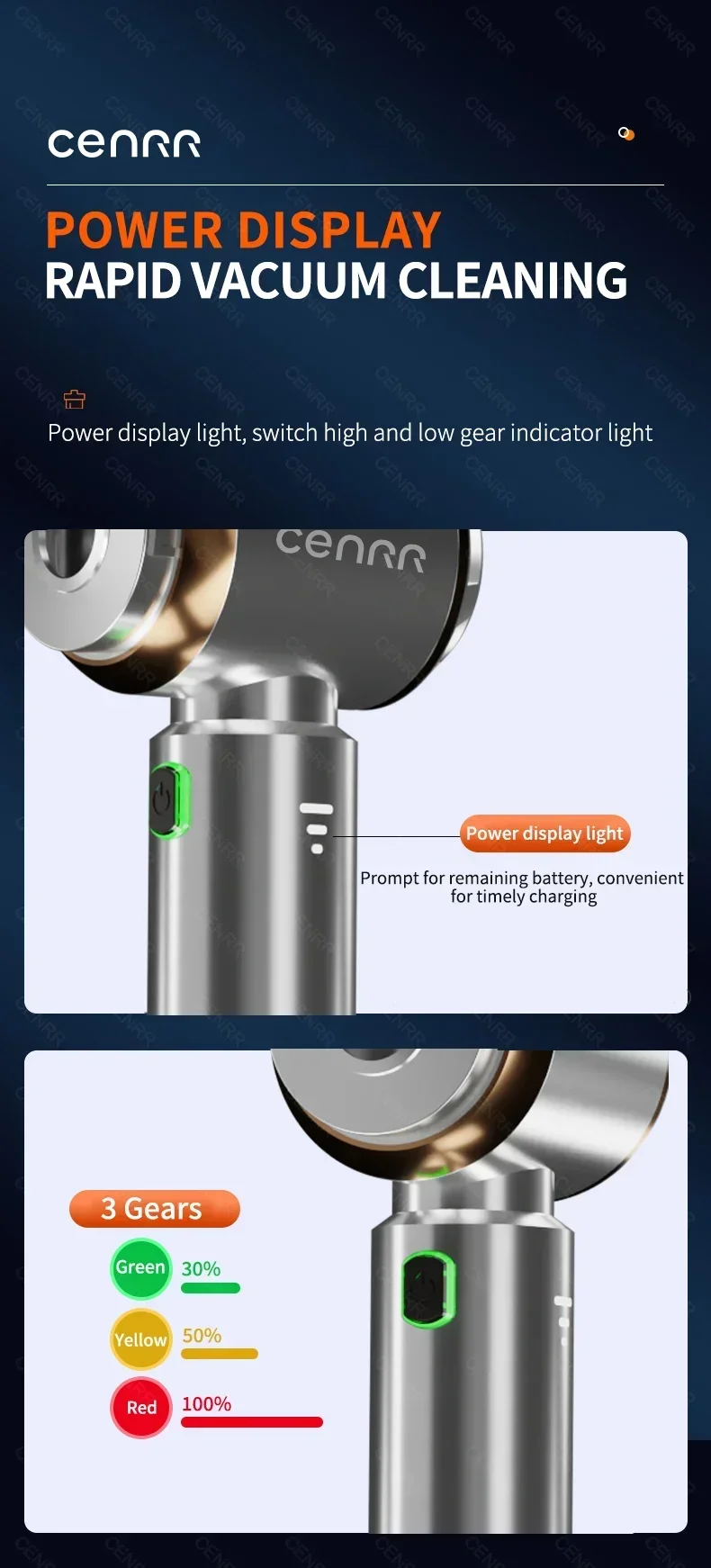 CENRR 360000PA Car Vacuum Cleaner Strong Suction Cordless Wireless Cleaner Portable HandHeld Vacuum Cleaner Cleaning Machine