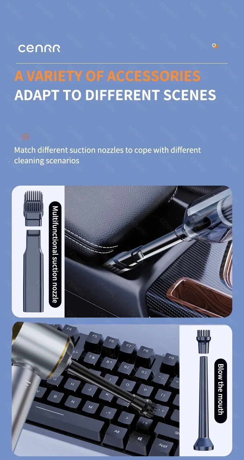 CENRR 360000PA Car Vacuum Cleaner Strong Suction Cordless Wireless Cleaner Portable HandHeld Vacuum Cleaner Cleaning Machine