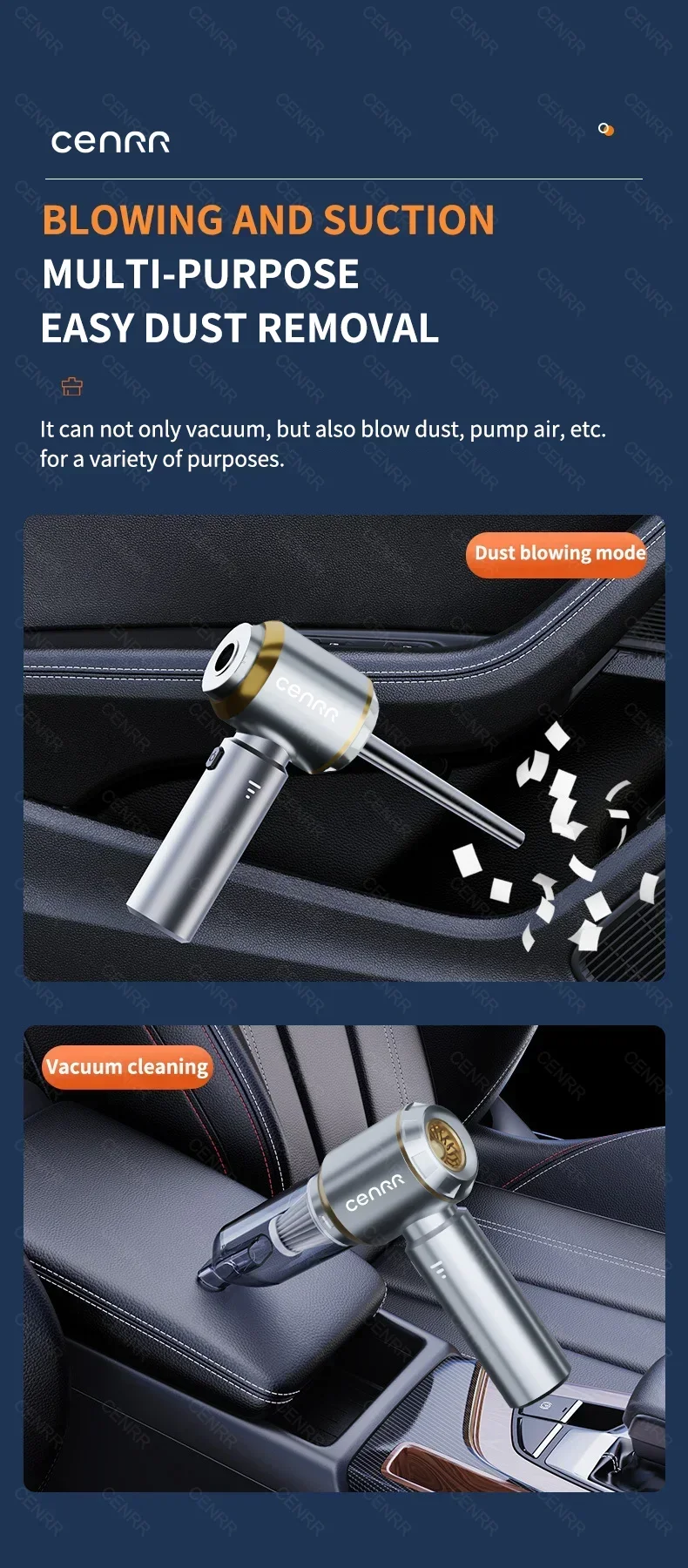 CENRR 360000PA Car Vacuum Cleaner Strong Suction Cordless Wireless Cleaner Portable  HandHeld Vacuum Cleaner Cleaning Machine