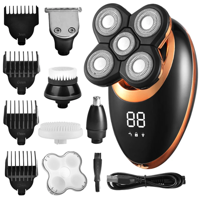 Electric Shaver Electric Razor Rotary Beard Trimmer Rechargeable Shaving Machine for Men Beard Razor Waterproof 5-Blade