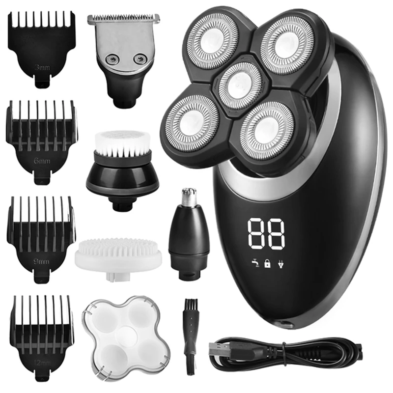 Electric Shaver Electric Razor Rotary Beard Trimmer Rechargeable Shaving Machine for Men Beard Razor Waterproof 5-Blade