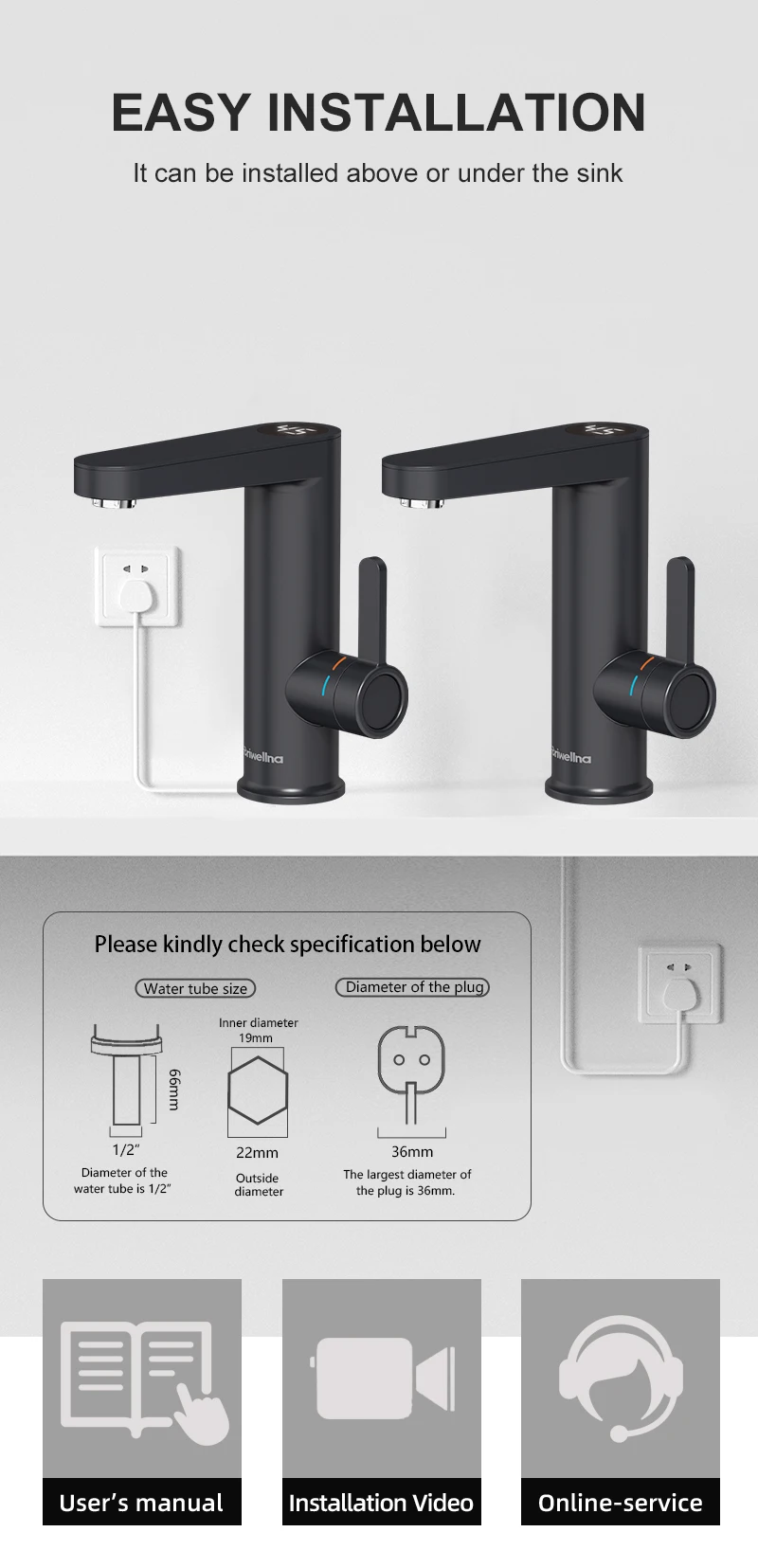 Briwellna Electric Water Heater Hot Water Faucet 2 in 1 Basin Tap Tankless Geyser 220V Instant Water Heater Faucet For Bathroom