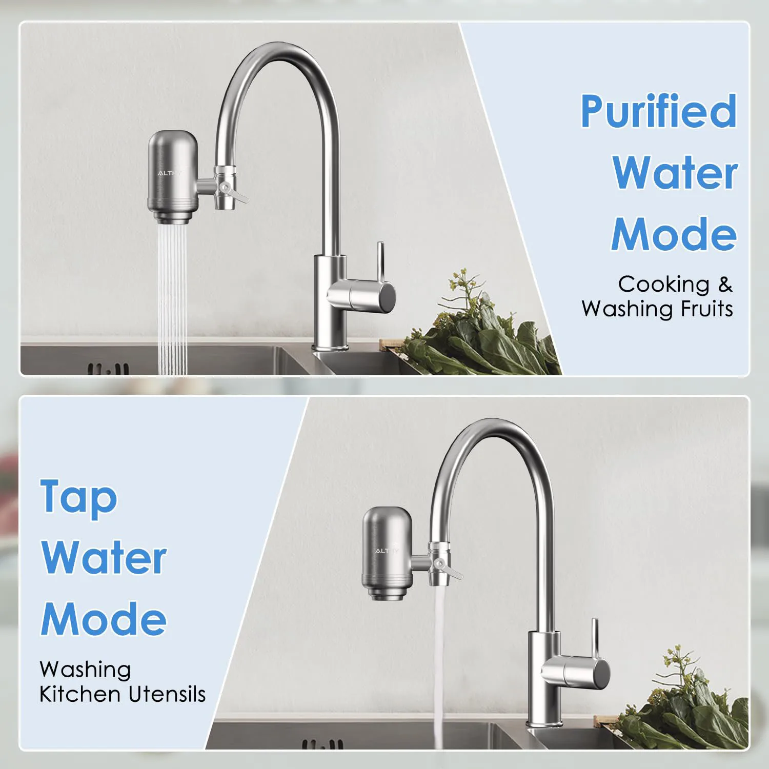 ALTHY Stainless Steel Faucet Tap Water Filter Purifier System, NSF Certified Reduces Lead, Chlorine & Bad Taste Kitchen