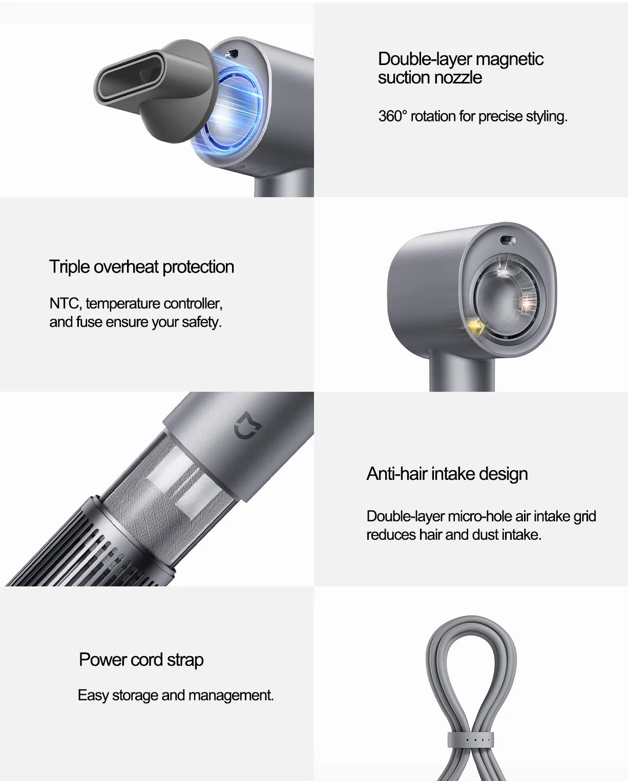 MIJIA High Speed Water Ion Hair Dryer H701,4 Temps & 3 Speeds,Professional 1600W Ionic Blow Dryers,110000 Rpm Fast Dry