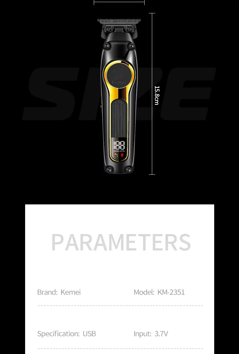 Kemei Rechargeable Hair Clippers Kit Professional DLC Blade Electric Trimmer Men Barber Cordless Shaver KM-2242 KM-2351 KM-3209