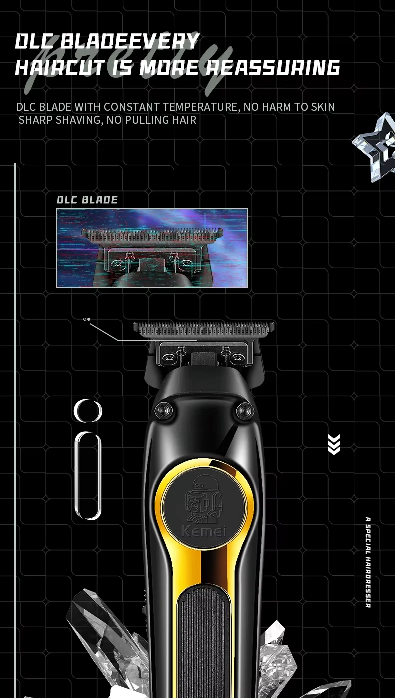 Kemei Rechargeable Hair Clippers Kit Professional DLC Blade Electric Trimmer Men Barber Cordless Shaver KM-2242 KM-2351 KM-3209