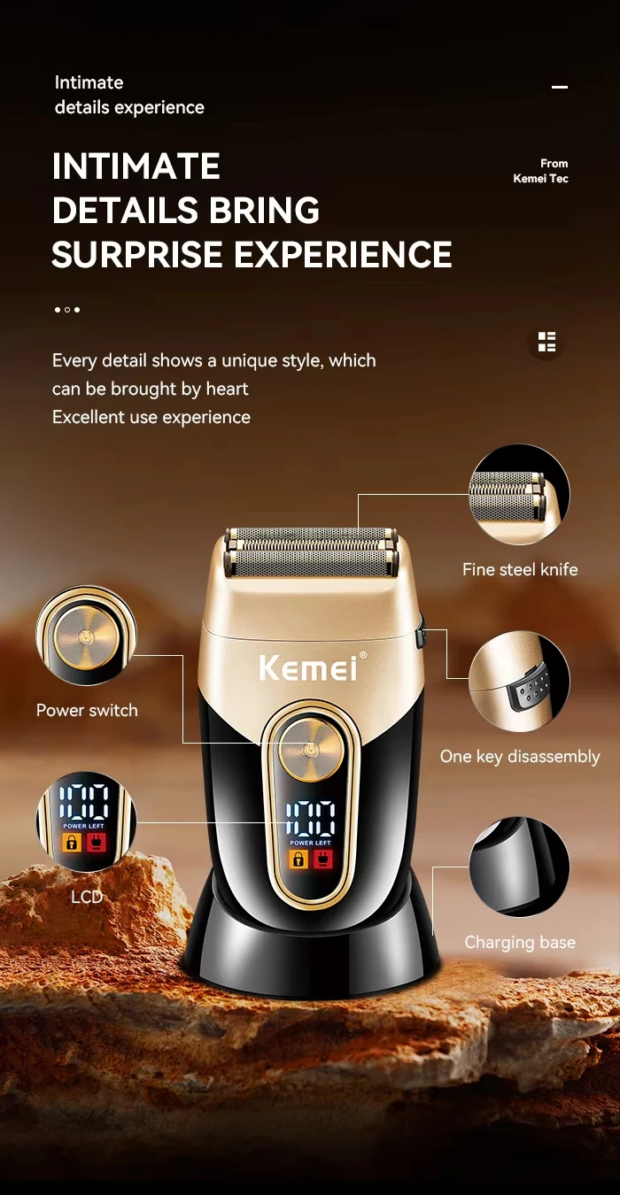 Kemei Rechargeable Hair Clippers Kit Professional DLC Blade Electric Trimmer Men Barber Cordless Shaver KM-2242 KM-2351 KM-3209