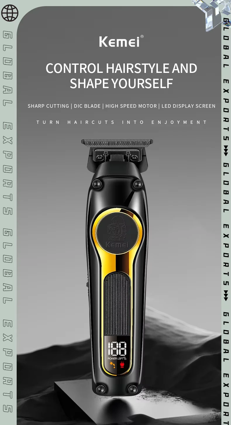 Kemei Rechargeable Hair Clippers Kit Professional DLC Blade Electric Trimmer Men Barber Cordless Shaver KM-2242 KM-2351 KM-3209