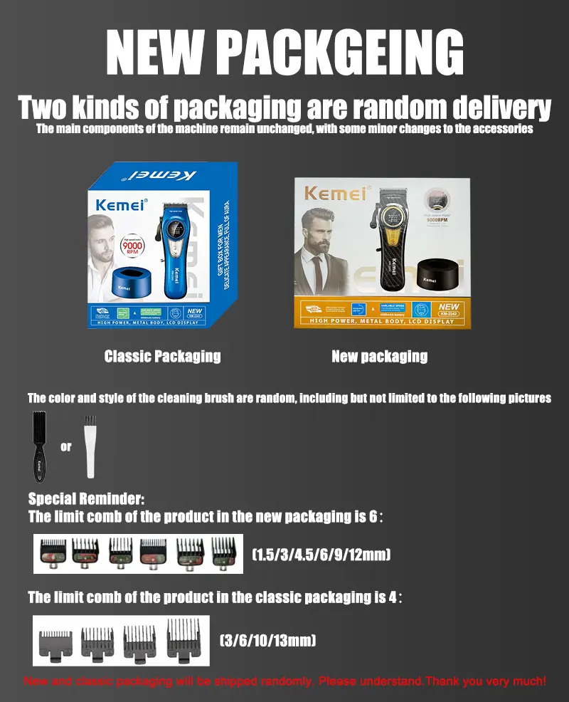 Kemei Rechargeable Hair Clippers Kit Professional DLC Blade Electric Trimmer Men Barber Cordless Shaver KM-2242 KM-2351 KM-3209