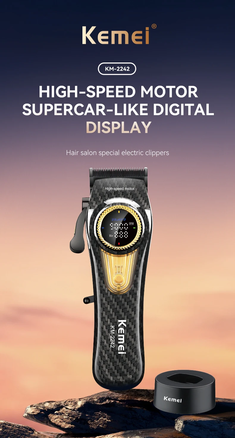 Kemei Rechargeable Hair Clippers Kit Professional DLC Blade Electric Trimmer Men Barber Cordless Shaver KM-2242 KM-2351 KM-3209