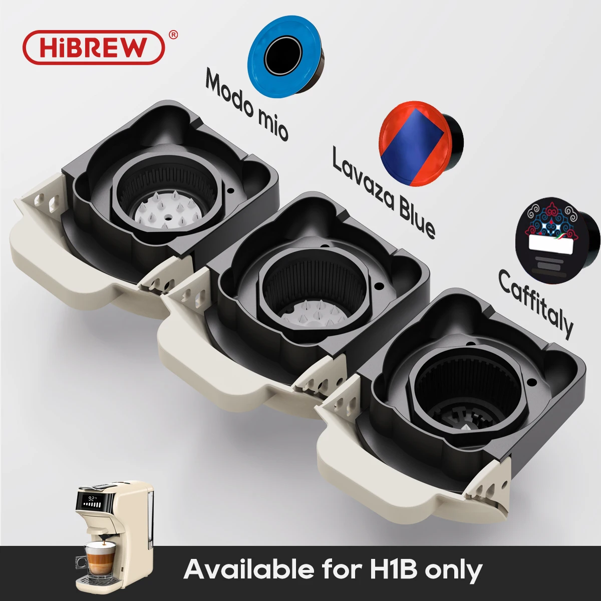 HiBREW H1B Coffee Machine Capsule Adapter System Parts For Nespresso or Dolce Gusto or Ground Coffee or ESE Pod or Caffitaly